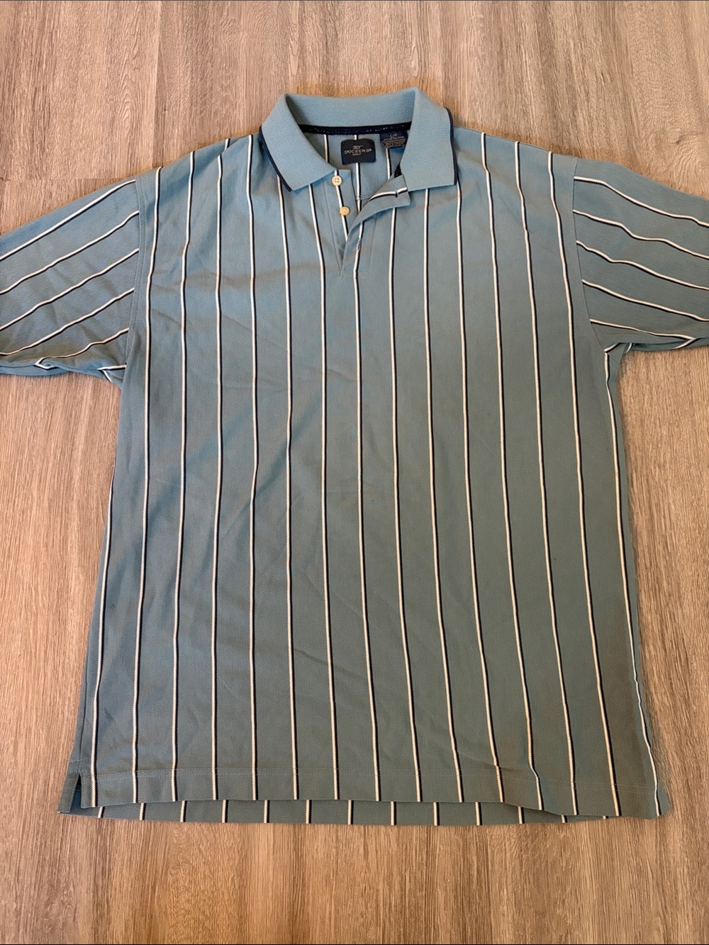 Men's Vintage Striped Polo Shirt in Light Blue
